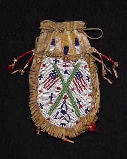 A Sioux beaded hide flag bag