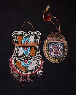 Two Eastern United States beaded trade cloth bags