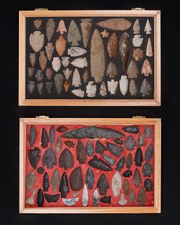 Two trays of stone points