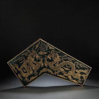 Gilt Decorated Spinach Green Jade Dragon Qin