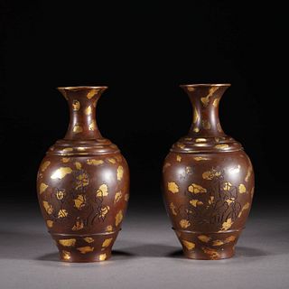 Pair Of Gold Splashed Gold Vases