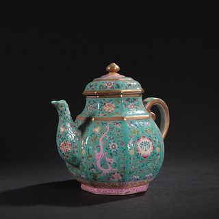 Famille Rose Twin-Dragon Tea Pot