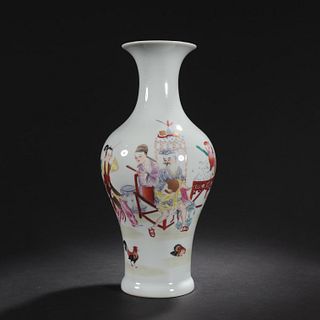 Famille Rose Figure Olive-Shape Vase