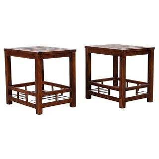 Modern Slatted Wood Side Tables, Pr