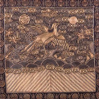 A CHINESE EMBROIDERED PHOENIX WITH FRAME 