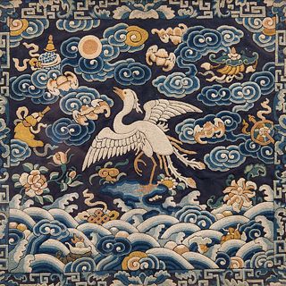 A CHINESE EMBROIDERED CRANE  WITH FRAME 