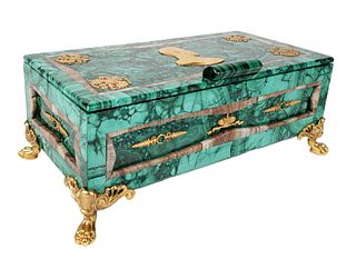 Magnificent 19th C. Russian Malachite & Bronze Jewelry Box