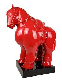 Large Fernando Botero Red Trojan Horse, Signed and Numbered 3/6