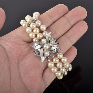 Pearl, Sapphire and 14K Bracelet