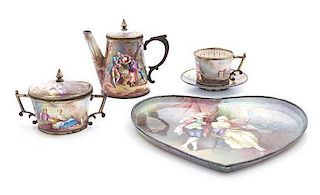 * A Viennese Enamel on Silver Diminutive Tea Service Height of first 3 inches.