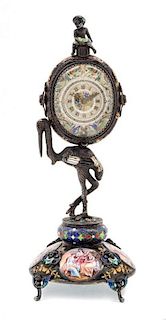 * A Viennese Enameled Table Clock Height 7 1/2 inches.