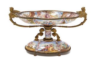 * A Viennese Gilt Metal Mounted Enamel Center Bowl Width 8 inches.