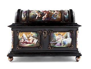* A Viennese Enameled Table Casket Width 7 1/2 inches.