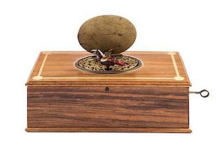 A Continental Singing Bird Automaton Box Height closed 2 1/4 x width 4 1/2 x depth 3 inches.