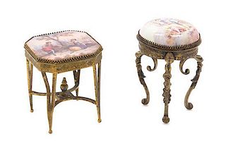* A Pair of Continental Gilt Metal Mounted Enameled Diminutive Models of Furniture Height 2 3/8 inches.
