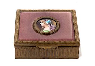 * A French Gilt Metal Enameled Table Casket Width 5 inches.