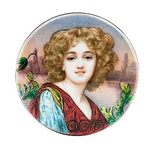 * A French Enameled Box Diameter 2 3/4 inches.