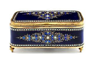 * A French Gilt Metal Mounted Enameled Table Casket Width 6 1/8 inches.