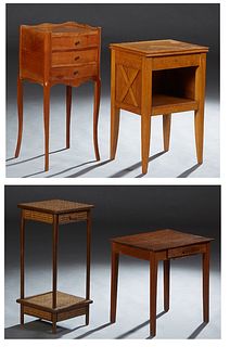 Group of Four French Provincial Nightstands, 20th c., consisting of a Louis XV style cherry example with a 3/4 galleried top over a bank of three bowe