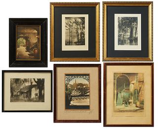 Eugene Delcroix (1891-1967, New Orleans), 6 photographs, consisting of: "Through a Frame of Grille," "Interior, Patio Royal," and "Arts and Craft Cour