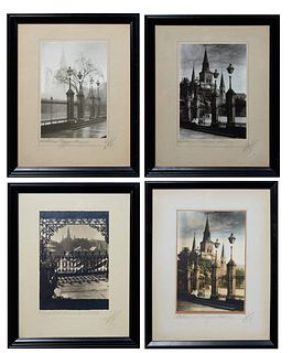Eugene Delcroix (1891-1967, New Orleans), Group of 4 photographs, 3 black and white and one hand-colored, consisting of: two "Cathedral Through Gatewa