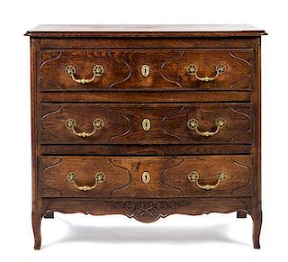 * A Louis XV Provincial Oak Commode Height 35 1/2 x width 39 1/4 x depth 18 inches.