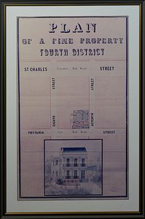 Color Copy of a 19th c. New Orleans Real Estate Plan, for a property on Seventh Street, in the fourth district, presented in a gray and black frame wi