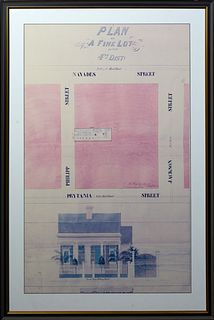 Color Copy of a 19th c. New Orleans Real Estate Plan, for a property on Philip Street, in the fourth district, presented in a gray and black frame wit
