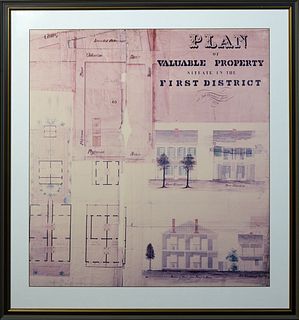 Color Copy of a 19th c. New Orleans Real Estate Plan, for a property on Prytania Street, in the first district, presented in a gray and black frame wi