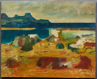 James Ness, "Abstract Landscape," 1966, oil on canvas, signed and dated lower right, unframed, H.- 22 in., W.- 27 1/8 in. Provenance: From the Estate 