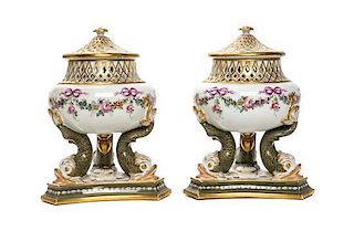 * A Pair of Sevres Style Porcelain Potpourri Height 7 1/2 inches.