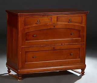 Louis Philippe Style Carved Cherry Commode, 20th c., the stepped reeded edge rounded corner top over two setback curved frieze drawers, above two deep