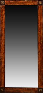 Burled Walnut Overmantel Mirror, 20th c., the corners with gesso florets, H.- 62 in., W.- 28 1/2 in., D.- 1 3/4 in.