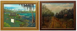 Two Southern Paintings, the first a Southern School, "Louisiana Bayou Scene," 20th c., oil on canvas board, signed lower right "Von Gunther," titled l