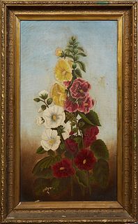 J.T. Mouton, "Still Life of Flowers," 19th c., oil on canvas, signed lower right, presented in a gilt frame, H.- 26 1/2 in., W.- 14 1/2 in., Framed H.