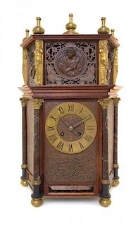 A French Gilt Metal and Marble Mounted Bracket Clock Height 17 1/2 x width 10 1/4 x depth 5 3/4 (without frame).