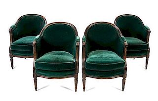 A Set of Four Louis XVI Provincial Style Bergeres Height 32 inches.