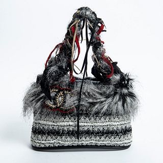 Chanel Inuit Fantasy Fur Shoulder Bag, c. 2010, in black and white quilted tweed canvas with silver hardware, opening to a black canvas lined interior