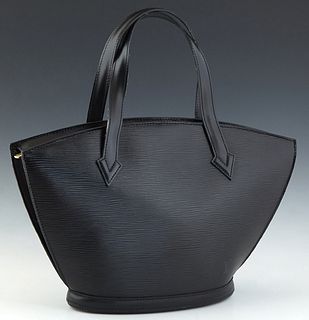 Louis Vuitton St-Jacques PM Shoulder Bag, in black epi calf leather with golden brass hardware, opening to a grey suede lined interior with a side ope