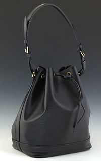 Louis Vuitton Noe GM Bucket Bag, in black Epi calf leather with golden brass hardware, opening to a black suede lined interior, H.- 13 in., W.- 10 1/2