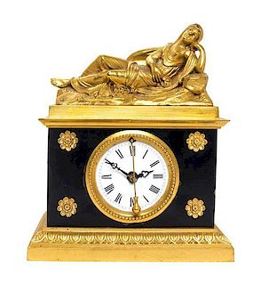 * A French Gilt Bronze Figural Table Clock Width 6 inches.