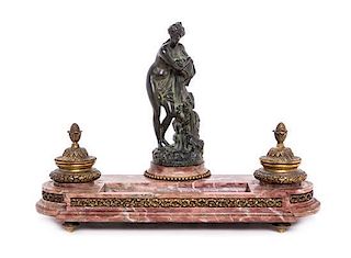 A French Gilt Bronze Mounted Marble Standish Height 12 inches.