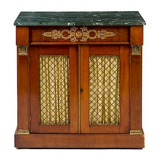 * An Empire Gilt Metal Mounted Mahogany Chiffonier Height 35 x width 35 1/4 x depth 18 1/2 inches.