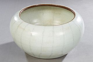 Large Chinese Crackleware Baluster Porcelain Bowl, 20th c., with underglazed "stitched" decoration, H.- 7 1/4 in., Dia.- 13 3/4 in.