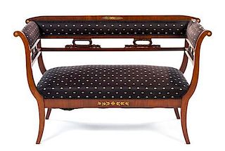 * An Empire Style Gilt Metal Mounted Mahogany Settee Width 53 1/2 inches.