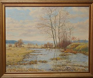 Heinrich Ohlwein (1898-1969, German), River Landscape, 20th c., oil on canvas, signed lower left, presented in a polychrome frame, H.- 29 in., W.- 36 