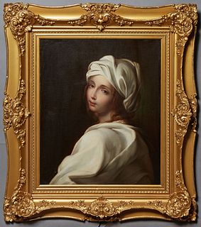 After Guido Reni, "Portrait of Beatrice Cenci," 19th c., oil on canvas, unsigned, presented in an ornate gilt and gesso frame, H.- 23 5/8 in., W.- 19 
