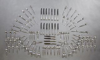 Ninety-Four Piece Set of Sterling Flatware, by Durgin, in the Fairfax Pattern, 1910, consisting of 19 cream soup spoons, 21 teaspoons, 18 salad forks,