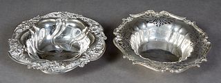 Two Art Nouveau Sterling Serving Bowls, 20th c., with repousse decoration, one with a reticulated border, by Alvin, # 4861, and one by American Britta