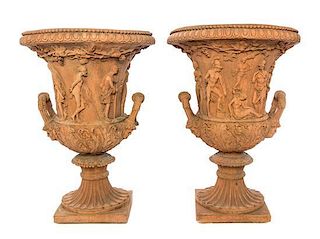 * A Pair of Neoclassical Terra Cotta Urns Height 20 1/2 inches.